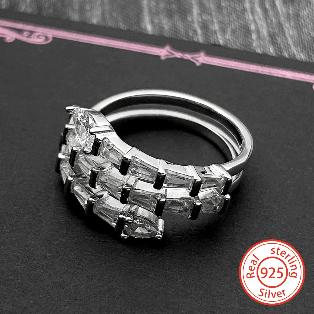 Silver Ring Sterling Full Rhinestones Multi-layer