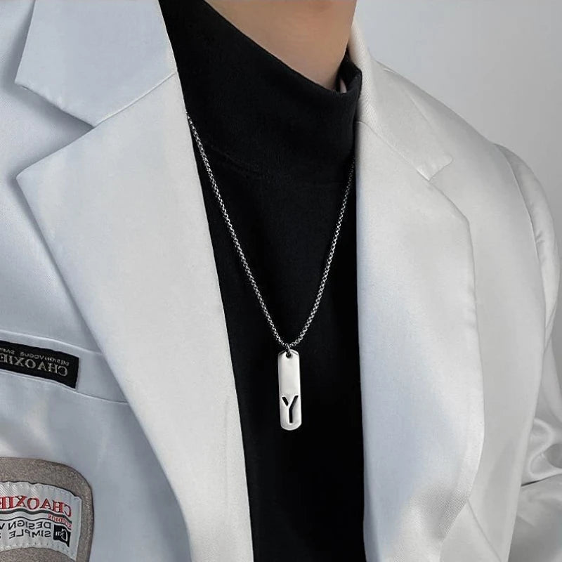Steel Pendant Letter Rectangle Tags Initial