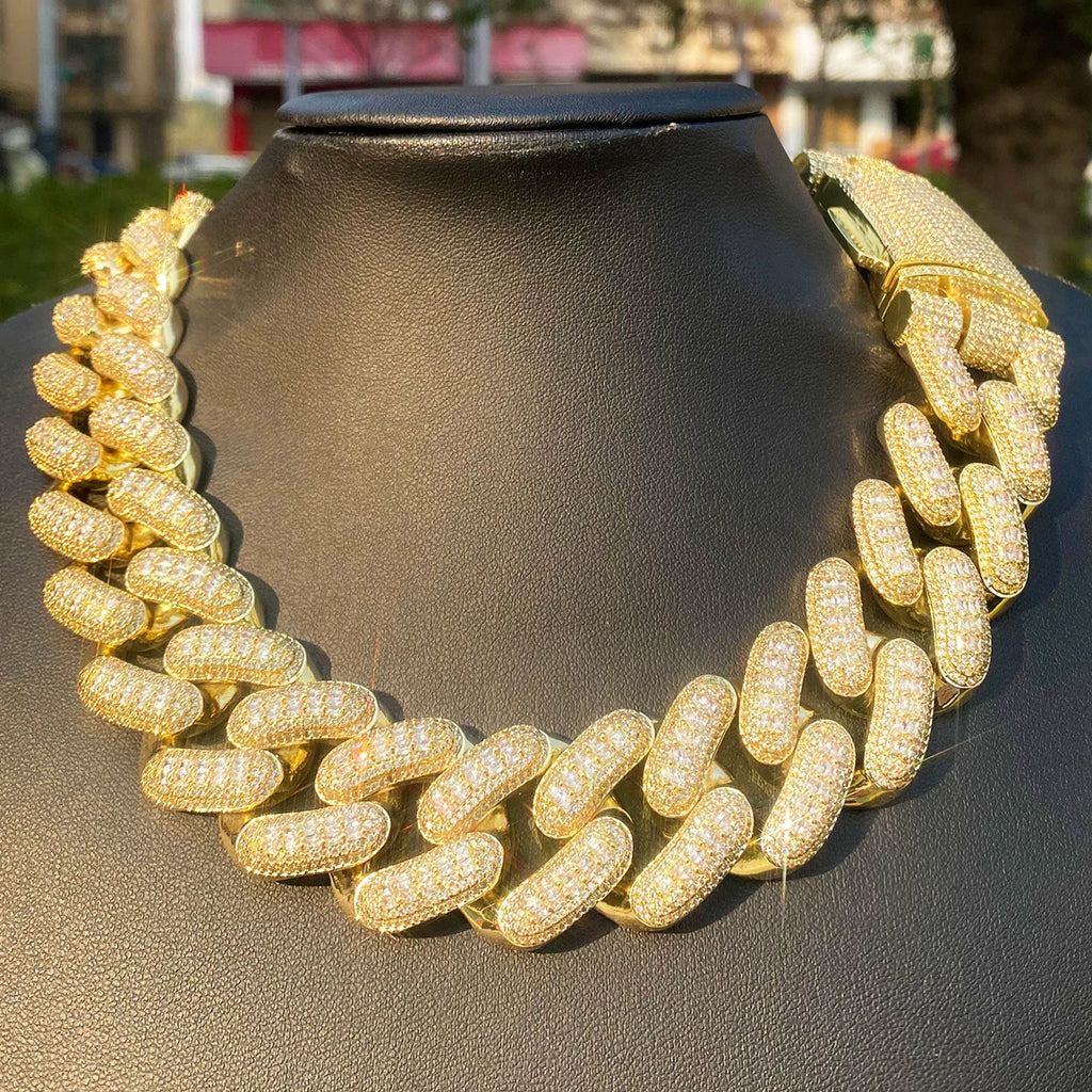 Aokaishen 32mm Iced Out Thick Heavy Miami Baguette Cuban Link Chain for Men 5A Cubic Zirconia Gold Plated Hip Hop