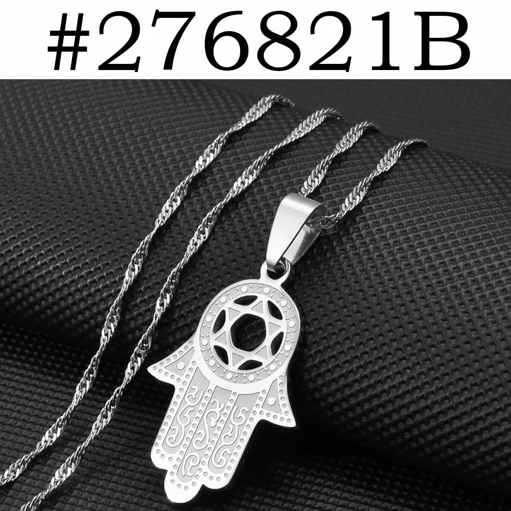 Anniyo Hamsa Hand Pendant Necklaces for Women  Men Arab Middle East Palm Shaped Ethnic Jewelry @276821