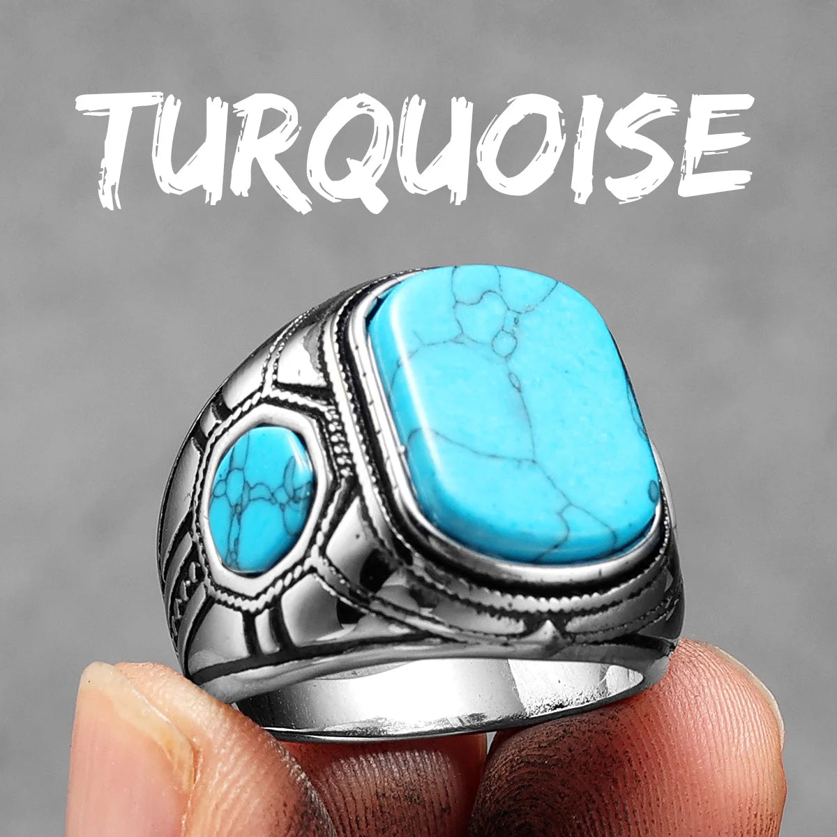 Black Turquoise Ring — Stainless Steel