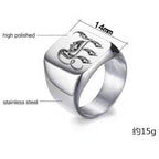 Personalised Initial Engrave A to Z Alphabet Stainless Steel Signet Blank Plain Ring Band High Polished Gold Color Tone