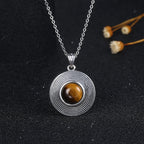 10MM Stone Round Pendant Necklace Silver High Quality Natural Tiger Eye Rhodochrosite Wedding Gift Luxury Jewelry