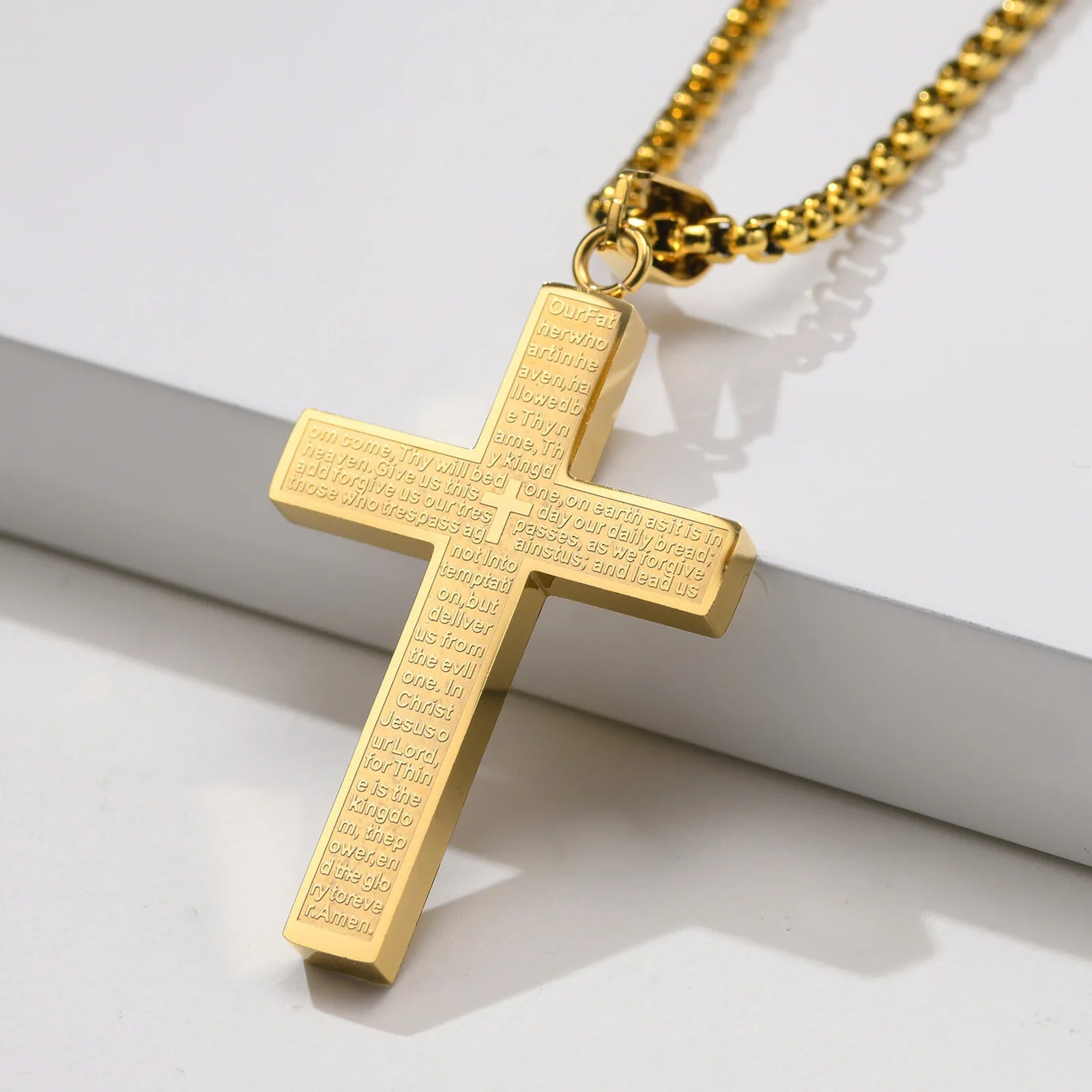 European & American Style Engraved Cross Choker, Minimalist Versatile Titanium Steel Necklace, Daily Commute Accessory