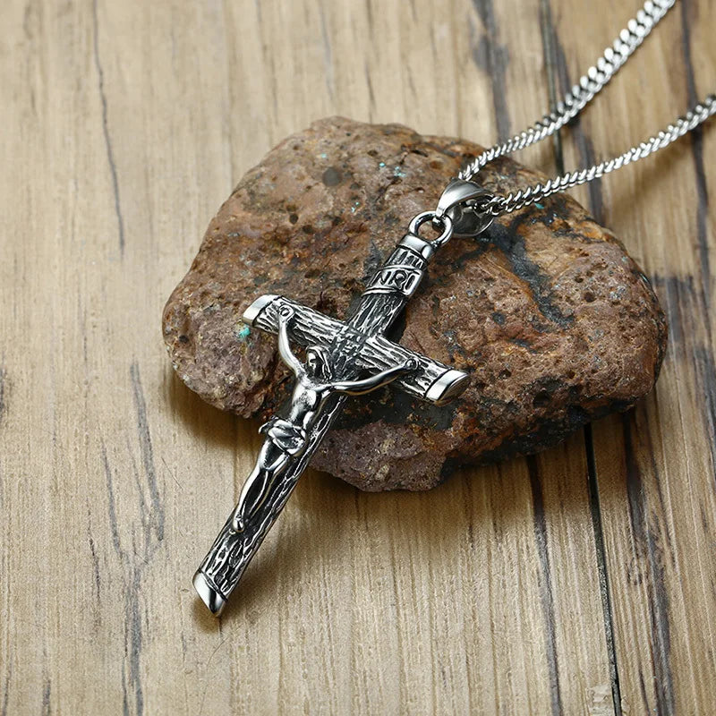 Vnox Cross Necklace for Men Women,Catholicism Jesus Pendant,Gold Color Stainless Steel Unisex Collar,Church Prayer