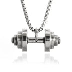 Cool Titanium Steel Dumbbell Pendant Necklace Barbell Fitness Pendant Men and Women Leisure Sports Punk Jewelry