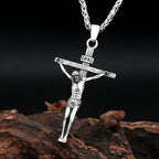 Punk Jesus Christ Cross Pendant Necklace For Men 316L Stainless Steel Fashion Religious Prayer Amulet Jewelry Gifts