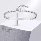 Vnox Stainless Steel Mens Cross Bracelets, Adjustable Rolo Link Chain Wristband, Christ Faith Jewelry Gift