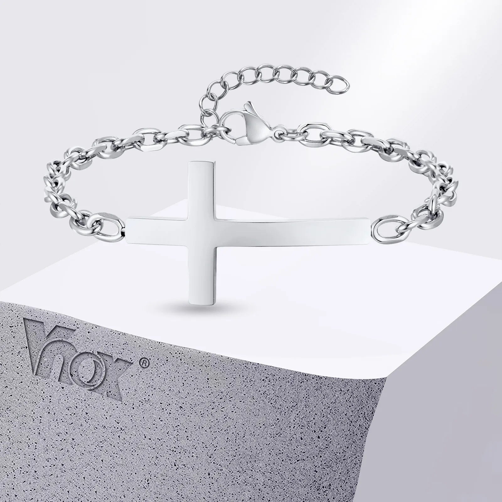 Vnox Stainless Steel Mens Cross Bracelets, Adjustable Rolo Link Chain Wristband, Christ Faith Jewelry Gift