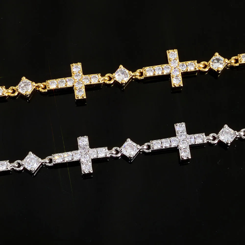 Gold Cross Iced Out Chain Bracelet 5MM