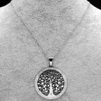 Iced Out Tree of Life Silver Necklace — Stainless Steel