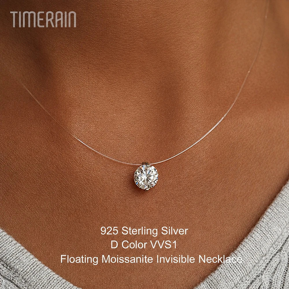 D VVS1 0.5-5CT Moissanite Diamond S925 Sterling Silver Invisible Transparent Fishing Line Clavicle Chain Necklace for