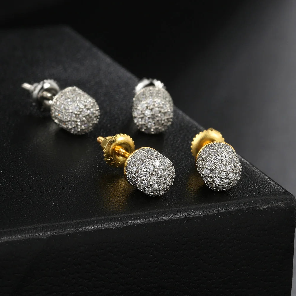 Iced Out Cylindrical Stud Earrings — Gold