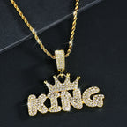 Fashion Hip Hop Crown with KING Pendant Necklace For Men Crystal Cuban Chain Iced Out Bling Hiphop Necklaces Rock Biker