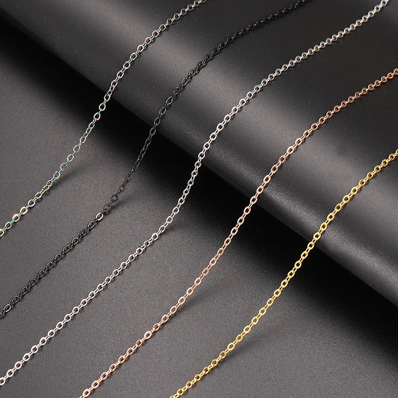 Fnixtar 10Pcs Chain Necklaces 40/45/50/55/60cm Stainless Steel Flat Cable Chain 1/1.5/2mm DIY Jewelry Accessories