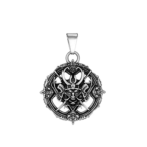 Samurai Oni Mask Pendant Necklace — Stainless Steel