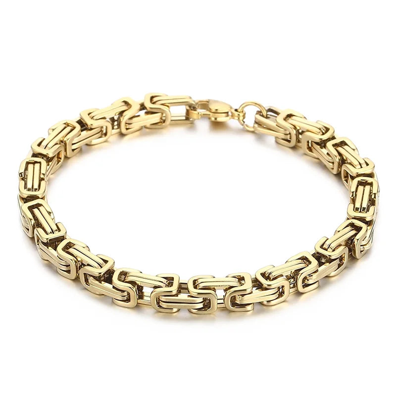 Fongten 4/5/6/8mm Byzantium Bracelet For Men Stainless Steel Box Chain Wirstband Charm Men Bangle Bracelets Jewelry