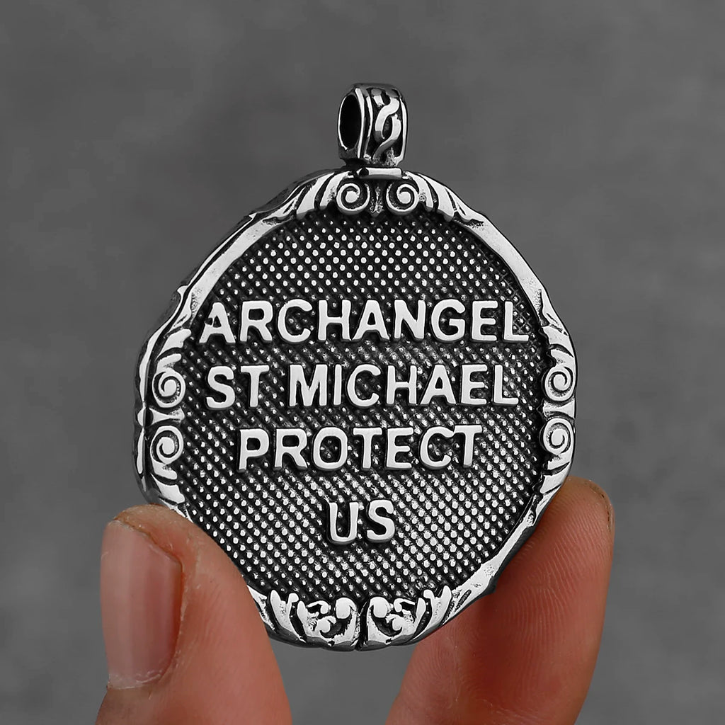 St. Michael Archangel Cross Protection American Pendant Men's Women's Vintage Charm Pendant Necklace Stainless Steel Jewelry