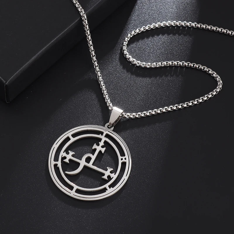 Stainless Steel Vintage Devil Satan Seal Necklace Lilith Solomon Magic Pendant Men's Trend Kabbalah Amulet Jewelry