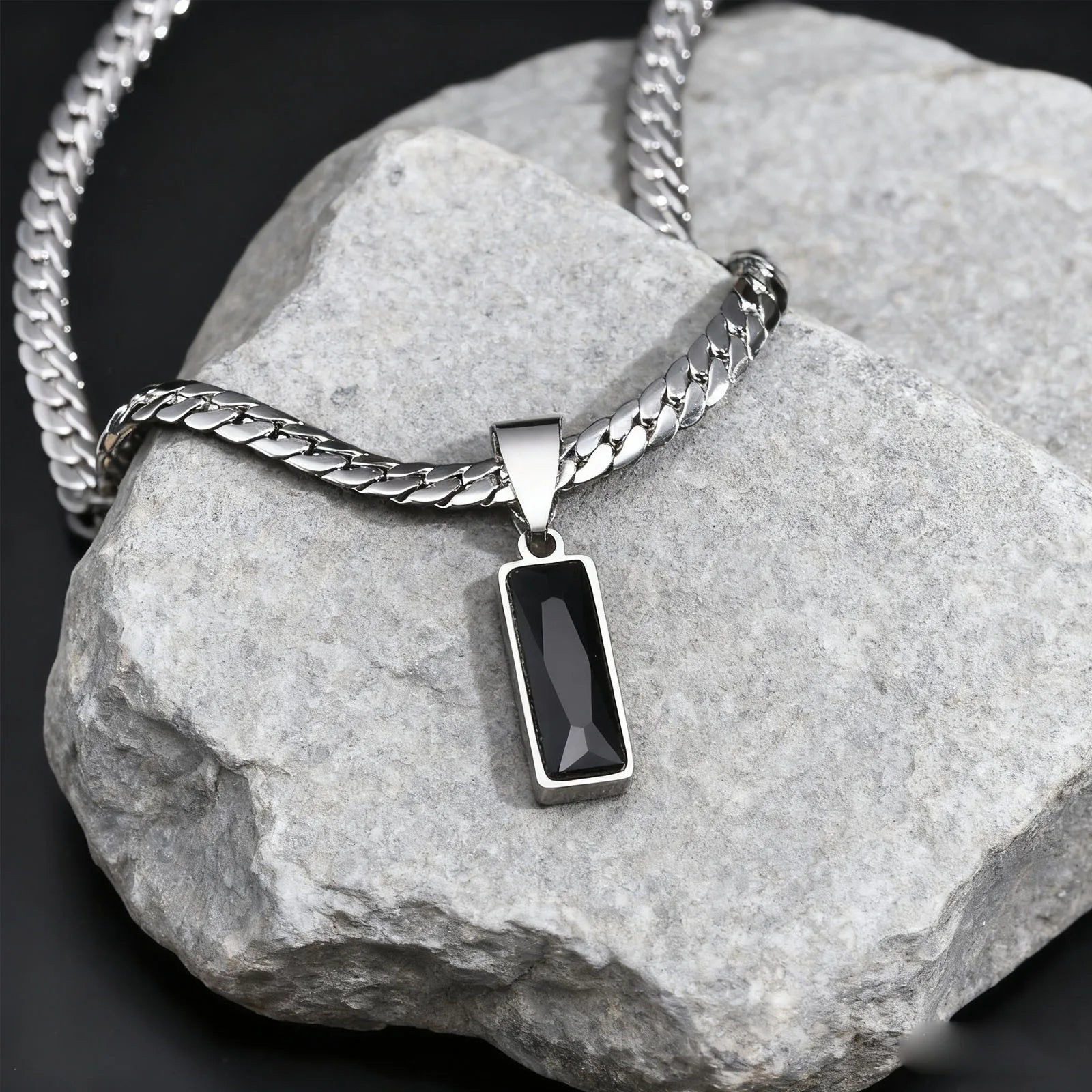 Stone Cuban Chain Necklace — Stainless