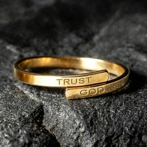 "TRUST GOD" Adjustable Two-Layer Elegant Vintage Stainless Steel Ring Women and Men Jewelry