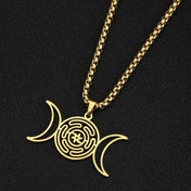 Hekate Wheel Triple Moon Pendant Necklace — Stainless Steel