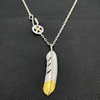 Handmade Two Tone Feather Pendant Necklace Silver Plated Alloy Men Women Vintage Biker Native American Goros Jewelry Gift