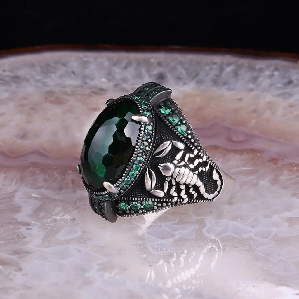 Vintage Black Stone Four-Prong Ring for Men — Two-Tone