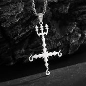 Templar Cross Round Medal Pendant Necklace — Stainless Steel