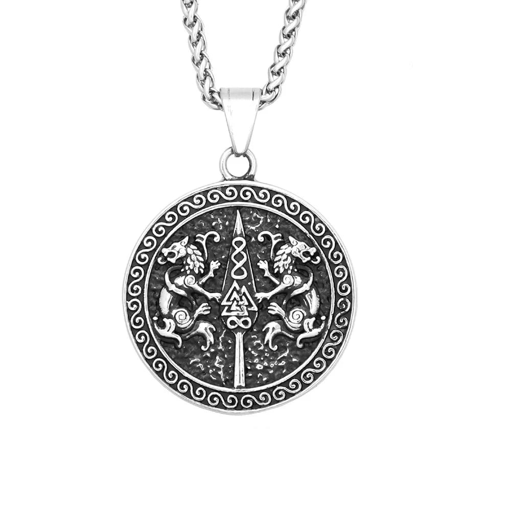 Nordic Double Wolf Pendant Necklace — Stainless Steel