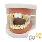 2Pcs/Set Double Glossy Hip-Hop Tooth Grills Halloween Gift Punk Jewelry Tooth Caps Charm Gold Silver Color Mouth Teeth