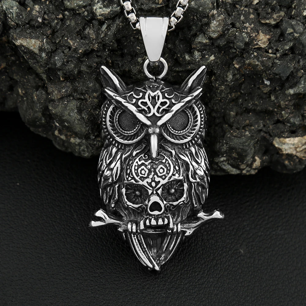 Owl Skull Pendant — Stainless Steel