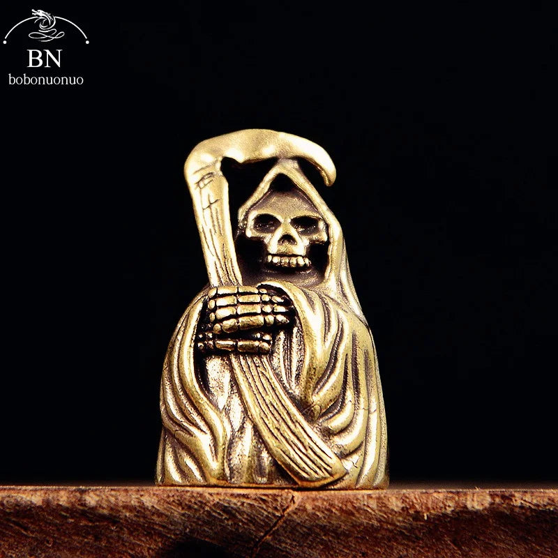 Retro Brass Death God Bell Vintage Pure Copper Car Keychain Pendant Punk horror Statue Desktop Ornament Decor