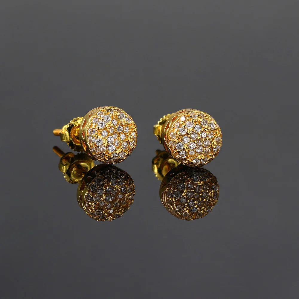 Iced Out Hemispherical Stud Earrings — SS