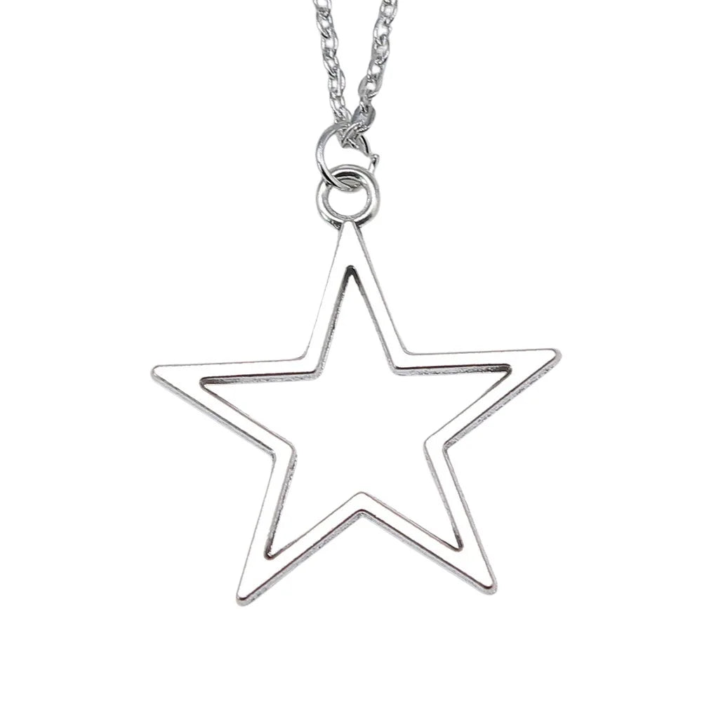 Vintage Hollow Star Pendant Necklace 36x33mm — Silver-Tone