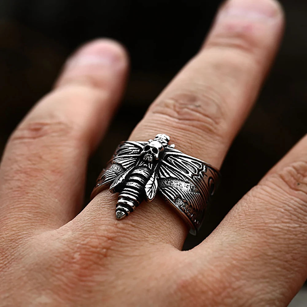 Butterfly Skull Steel Ring Gothic Punk Vintage