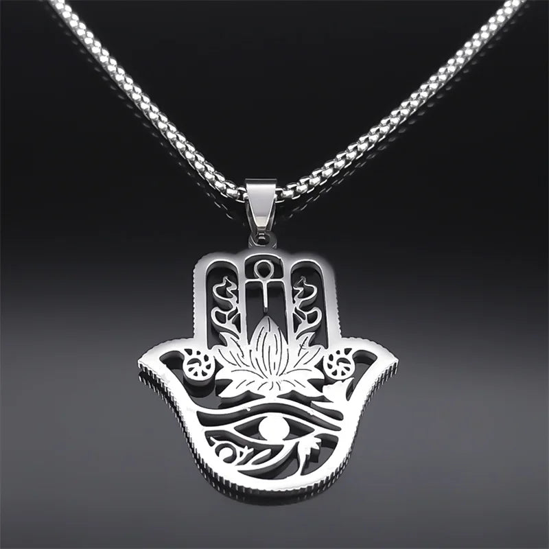 Hamsa Ankh Eye of Horus Pendant Necklace