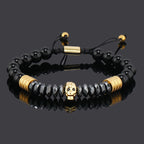 Luxury Black Natural Stone Beads Skull Crown Leopard Head Charms Man Bracelet For Women Hand Jewelry Gift