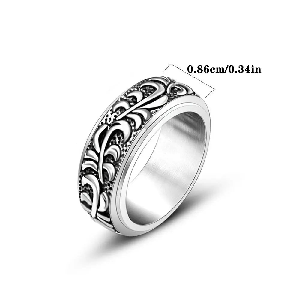 Vintage Scroll Pattern Rotatable Spinner Ring — Stainless Steel