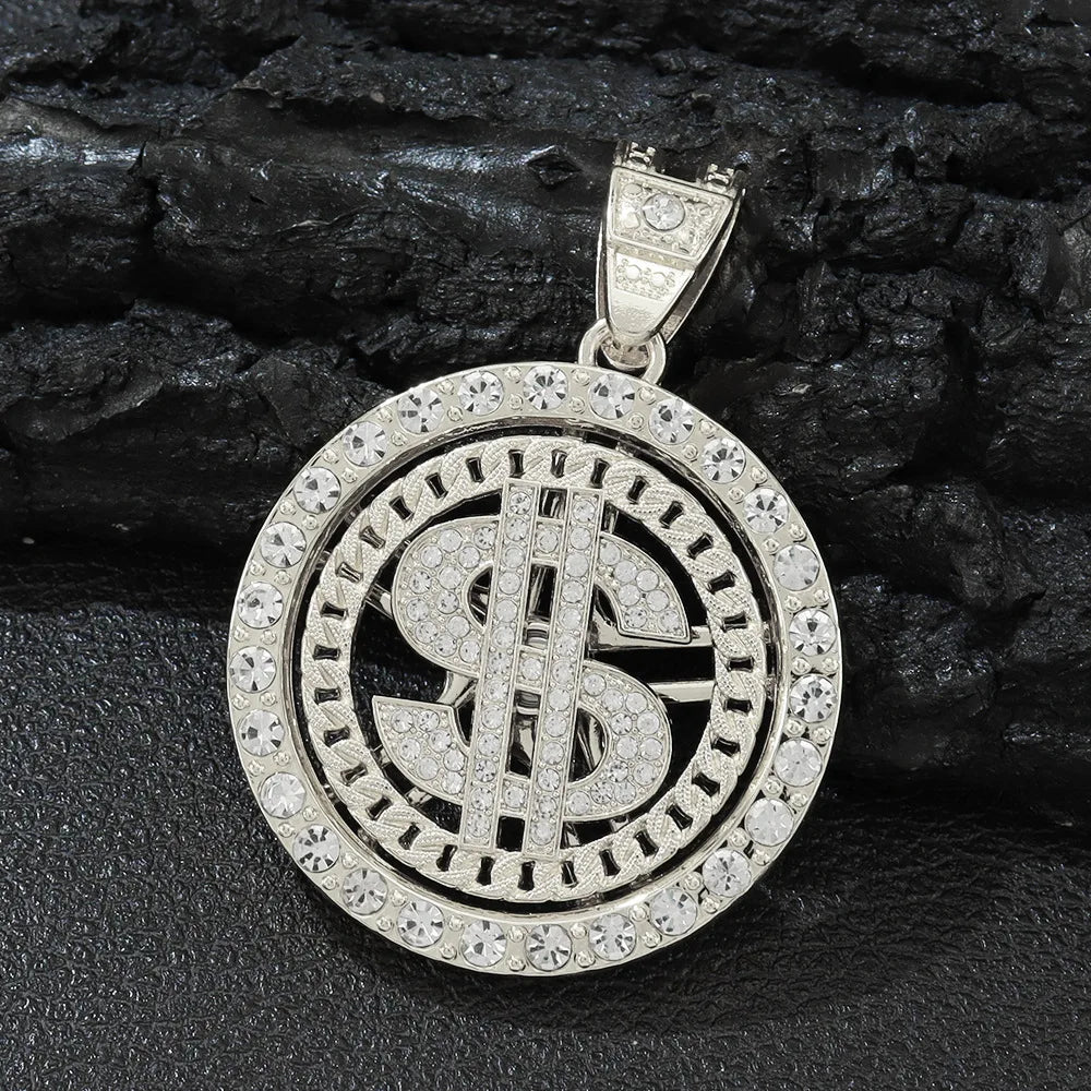 Men Hip Hop Big Rotatable US Dollar Money Sign Pendant Necklace 13mm Iced out Cuban Chain Choker Necklace Rap Rock