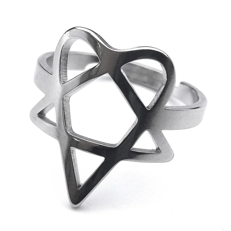 Steel Ring Heartagram Symbol Him Music Band Hollow