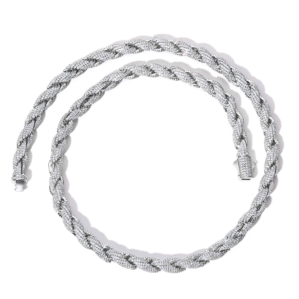 Iced Out Rope Chain Necklace Stainless Steel CZ