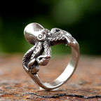 2024 New 316L Stainless Steel Vintage COOL Octopus Ring With Patterns Gothic For Men Women Punk Motorcycle Jewelry