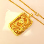 24K Gold Dragon Pattern Pendant Necklace