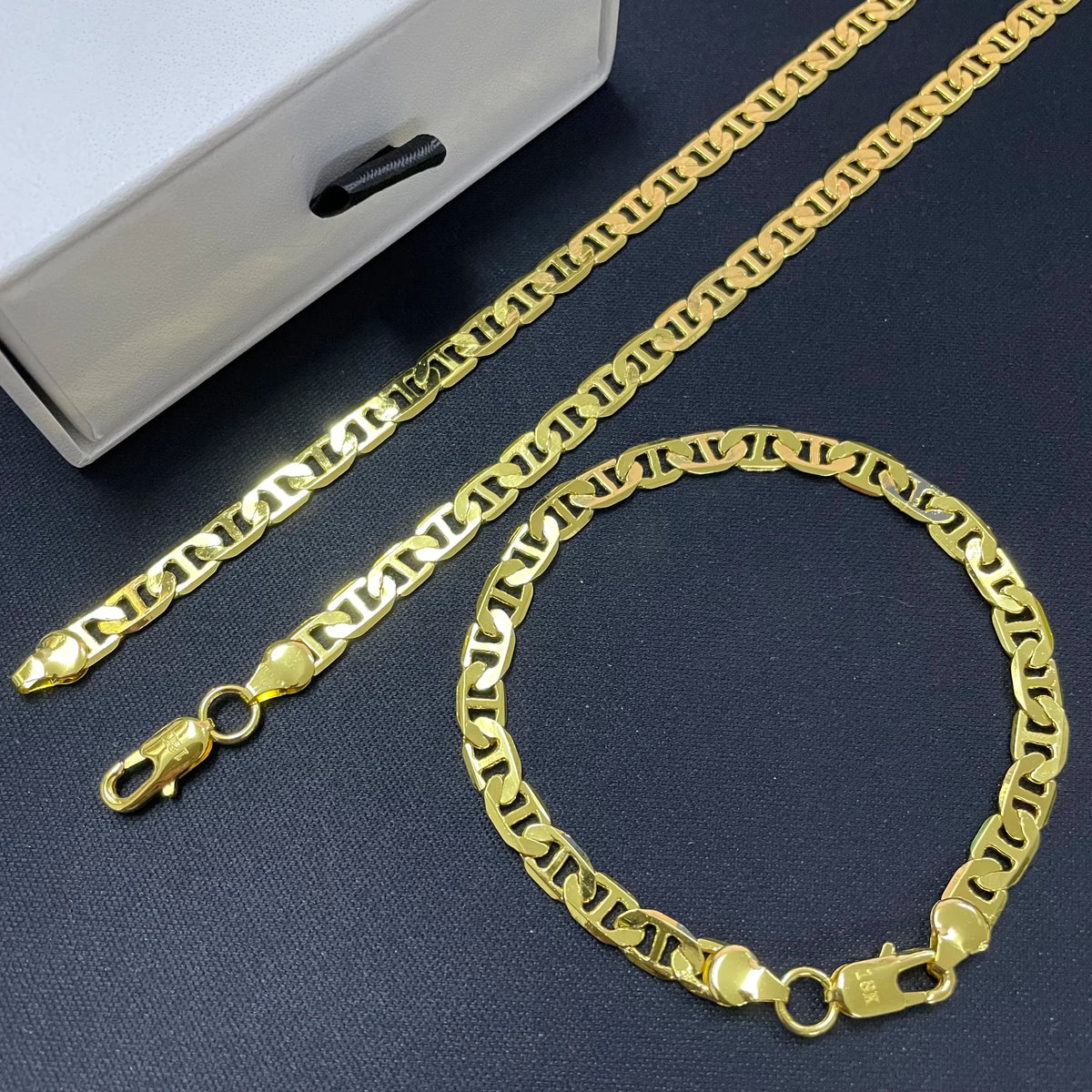 Mariner Chain Necklace Bracelet Set — Gold-Tone & Silver-Tone 6MM