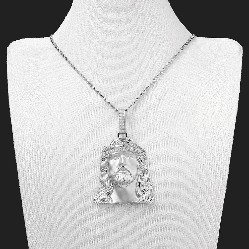 NY Fine Iced Out Jesus Head Pendant Necklace Brass Inlaid With CZ Crown Of Thorns Charm Men Hip Hop Religious Christian Jewelry