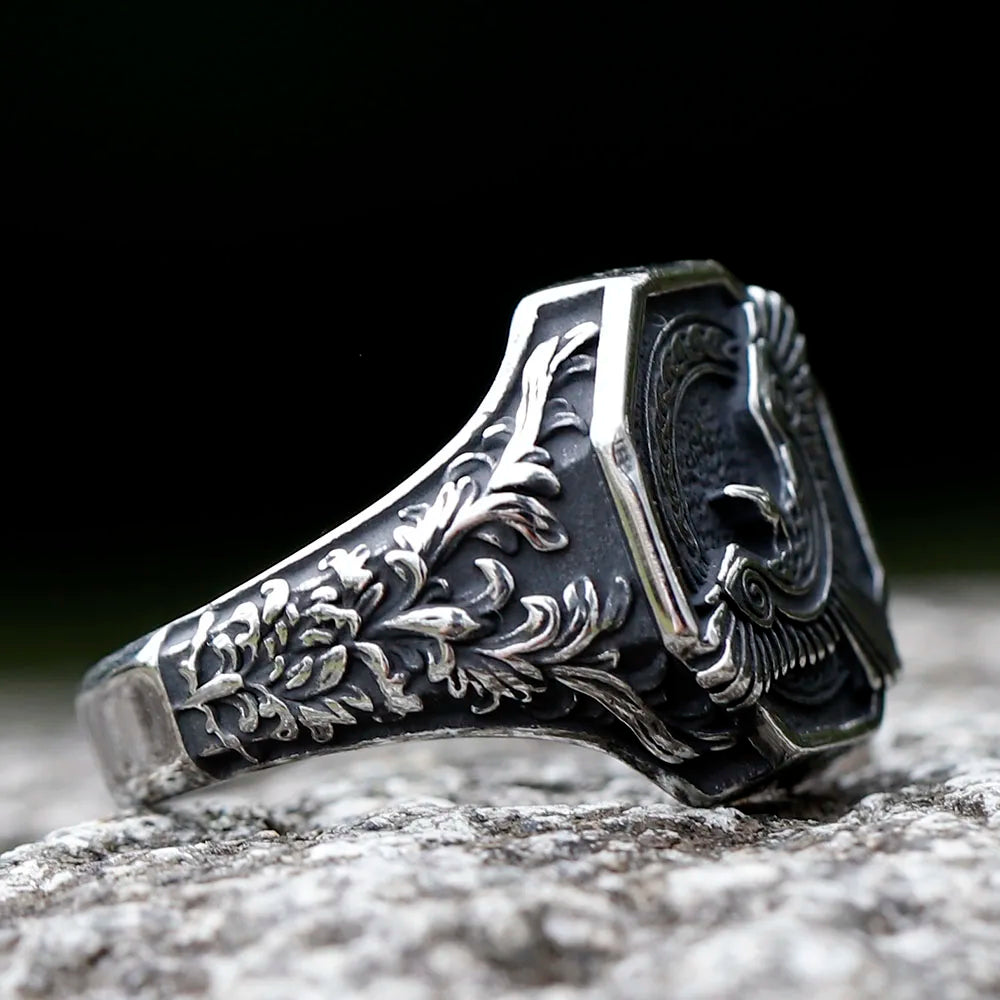 2023 New Amulet 316L Stainless Steel Norse Mythology Flying Eagle Ring For Man Women Viking Pattern Jewelry Party Gift