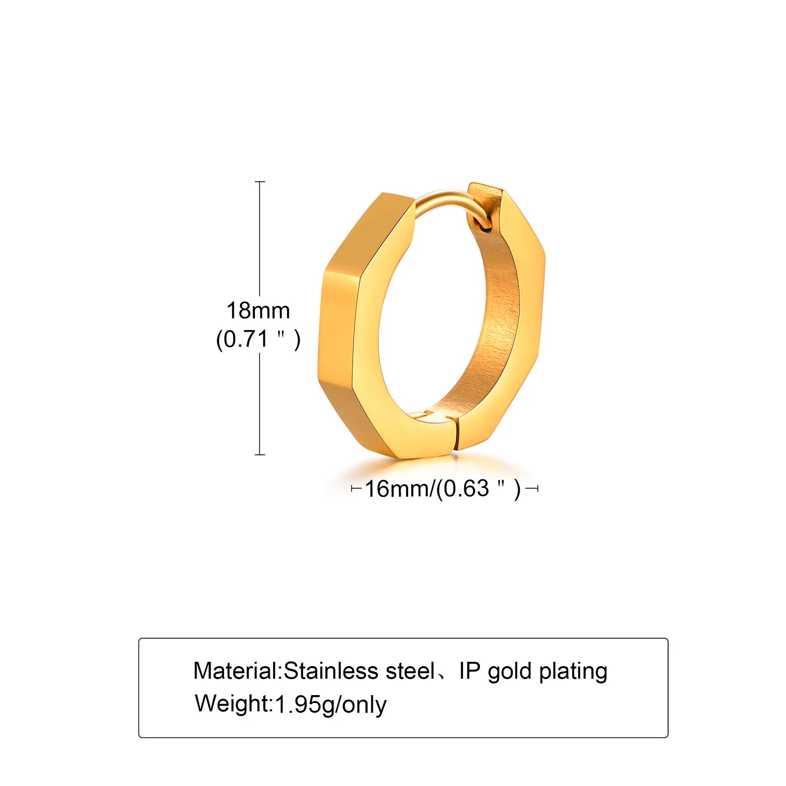 Geometric Octagon Hoop Earrings — Stainless Steel