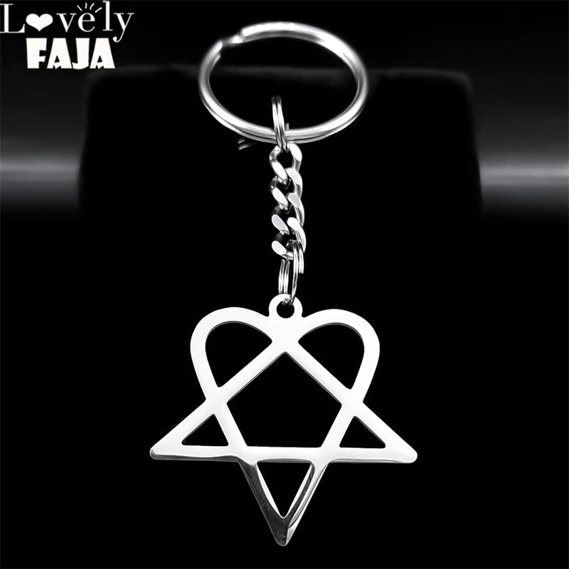 Star Heartagram Silver Key Chain — Stainless Steel