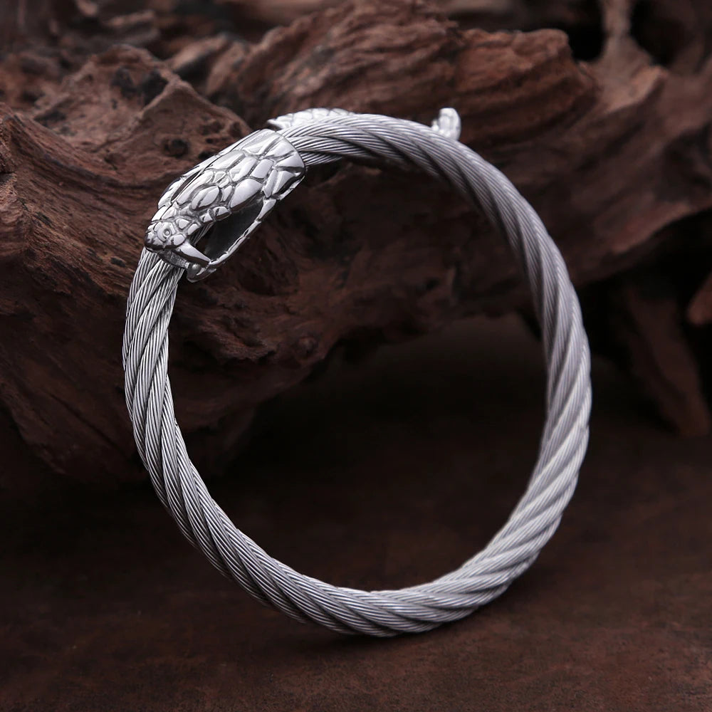 Vintage Nordic Viking Stainless Steel Snake Head Bracelet For Men Boys Rock Hip Hop Animal Bracelets Punk Charm Fashion